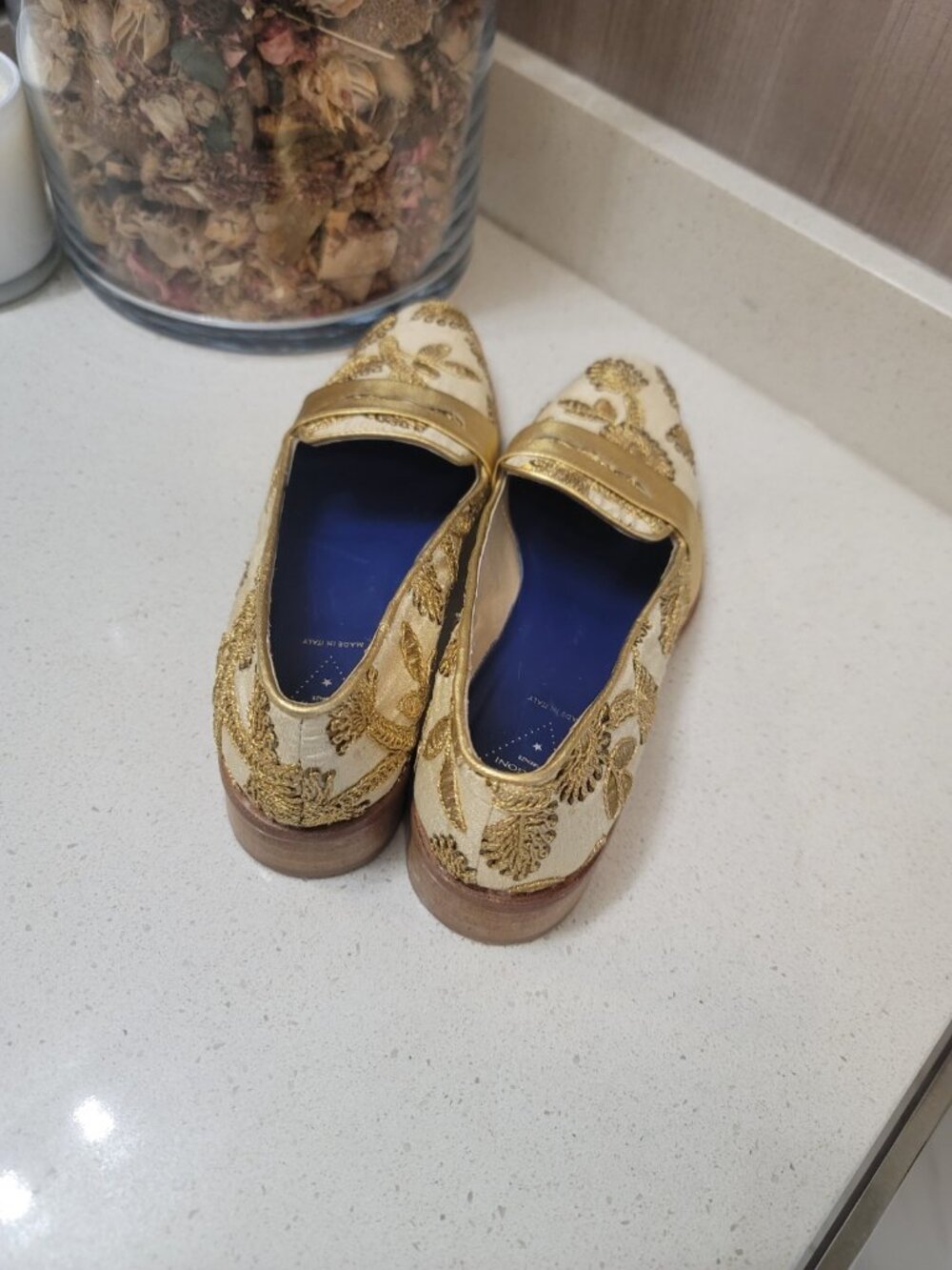 VALENTINA RANGONI Women's Loafer In Royal Floral Design Loafer sz 7 N White/Gold - Picture 4 of 7